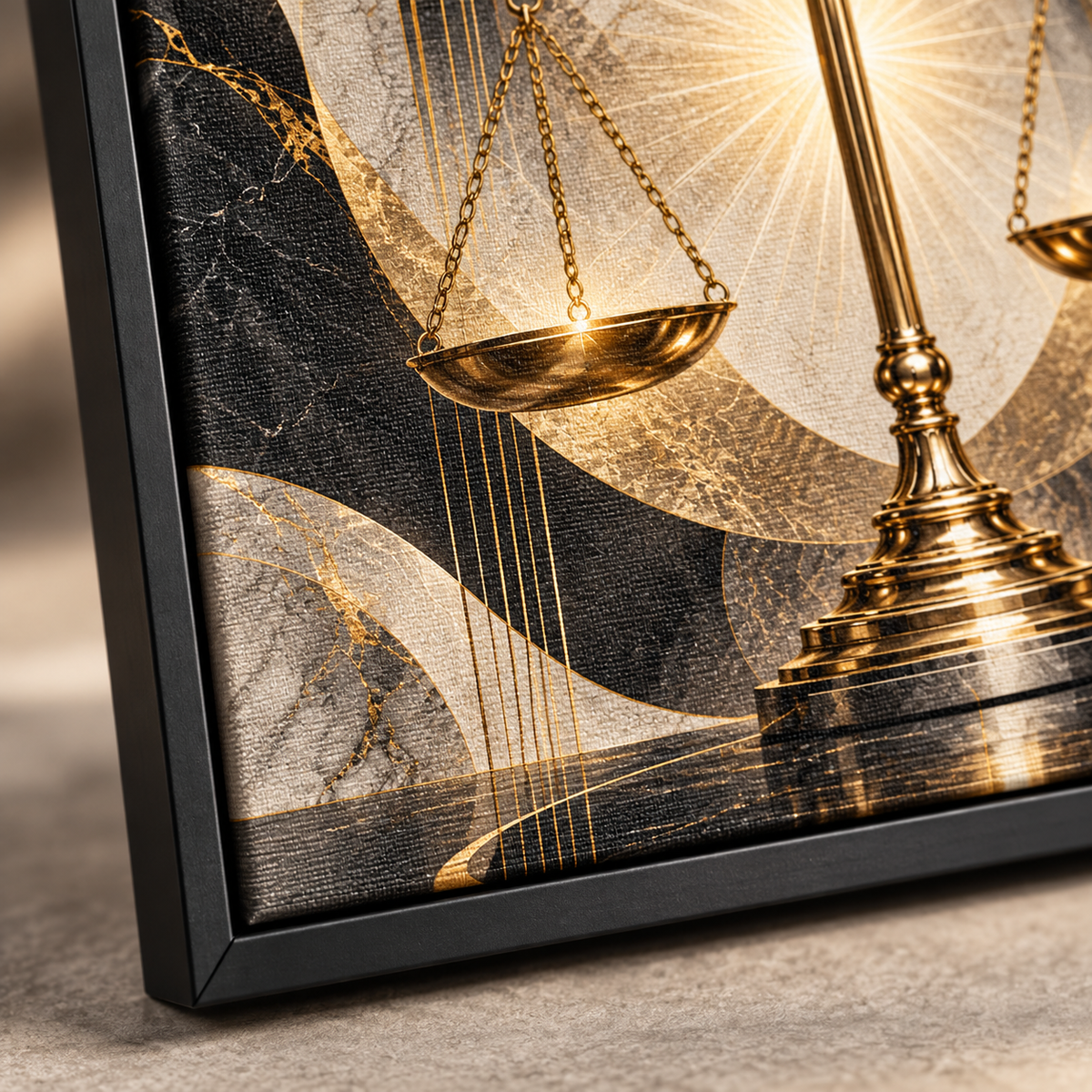 Quadro Balança da Justiça Dourada com Efeito Mármore