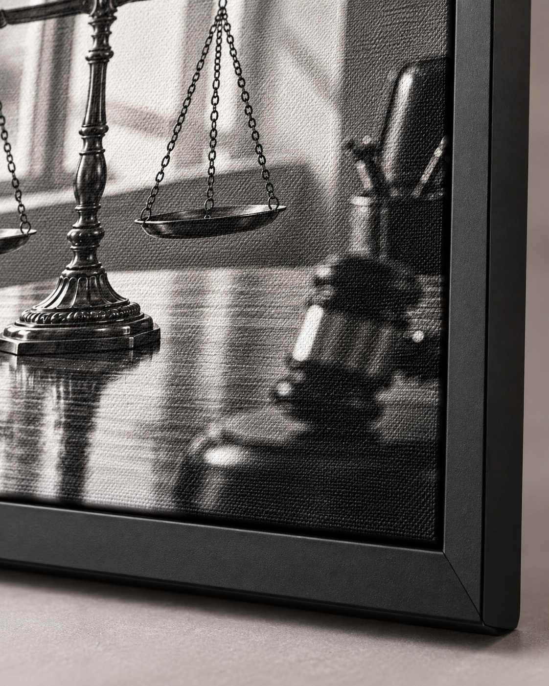 Quadro Balança da Justiça em Preto e Branco