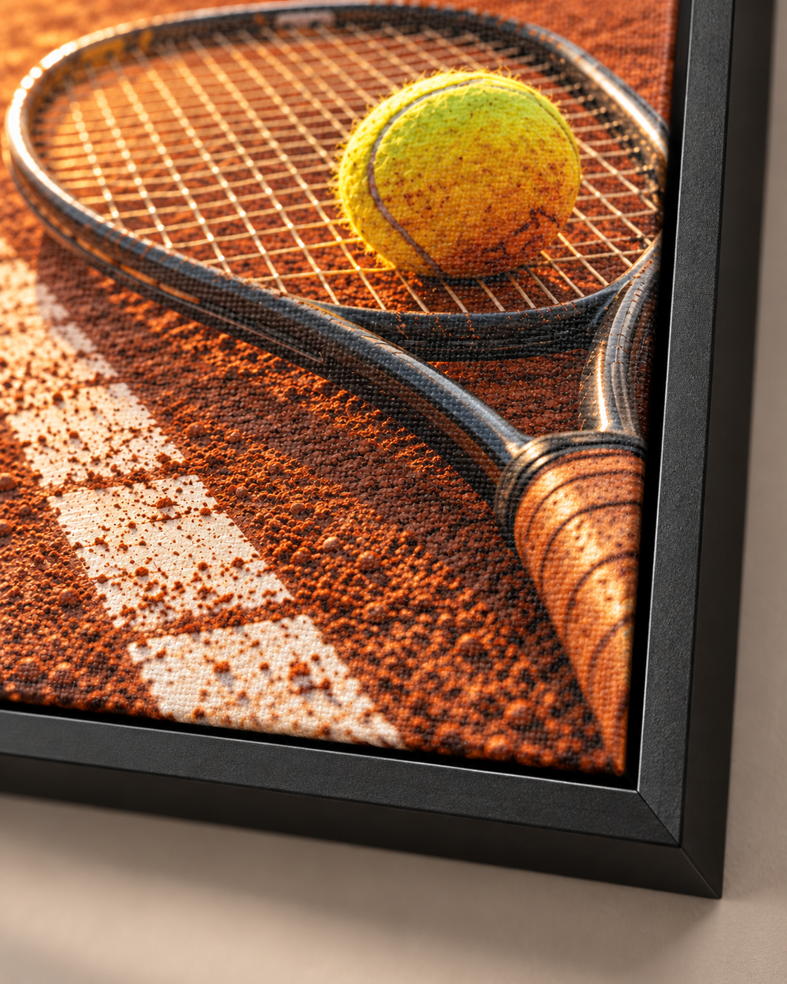 Quadro Tênis no Saibro com Raquete e Bola