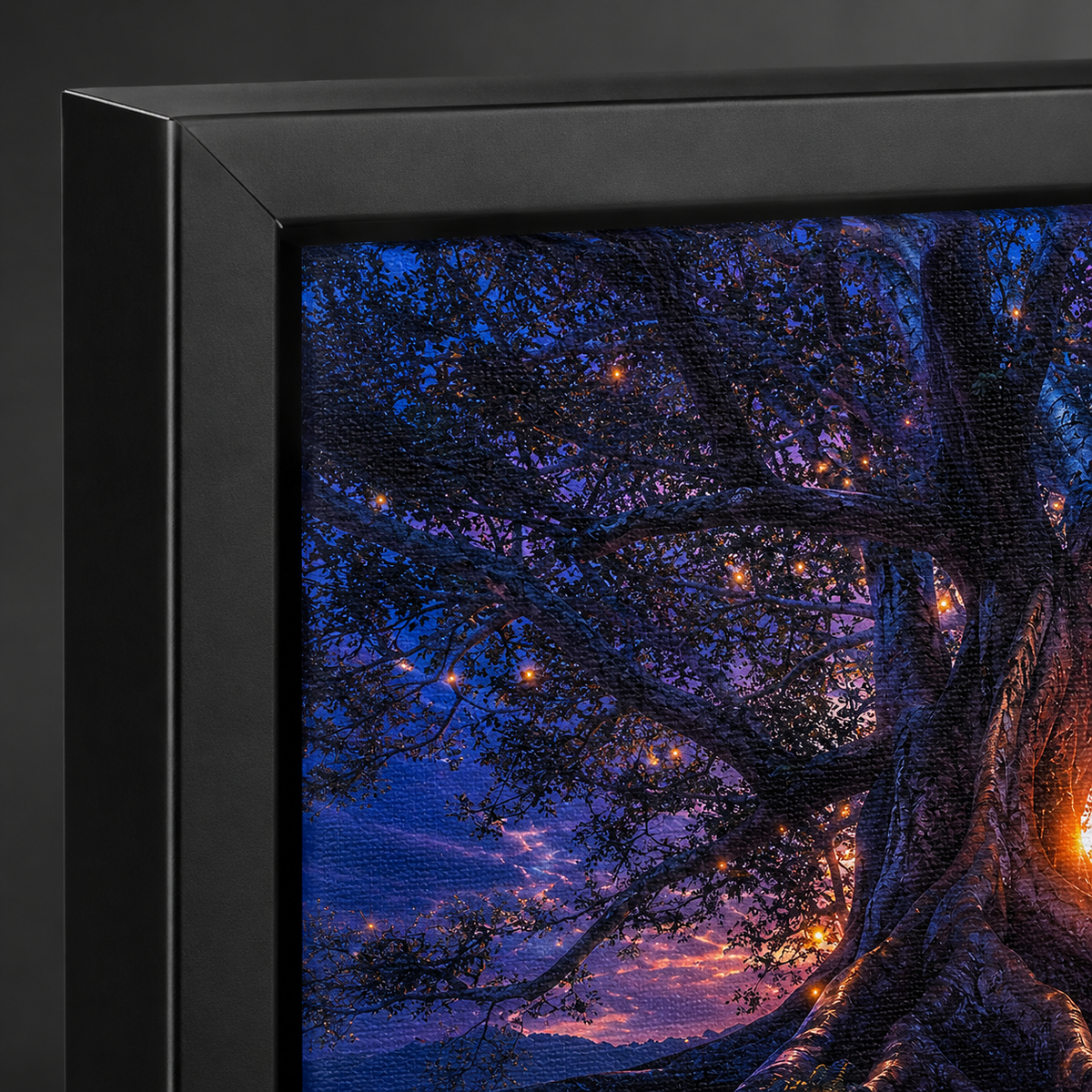 Quadro Árvore ao Crepúsculo com Luzes Douradas