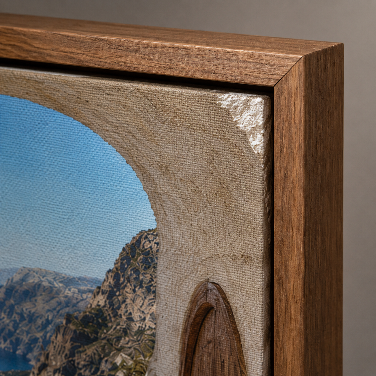 Quadro Paisagem Mediterrânea com Arco e Mar Azul