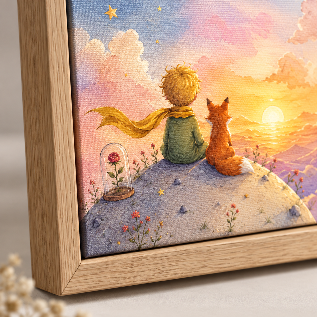 Quadro Pequeno Príncipe e Raposa no Pôr do Sol