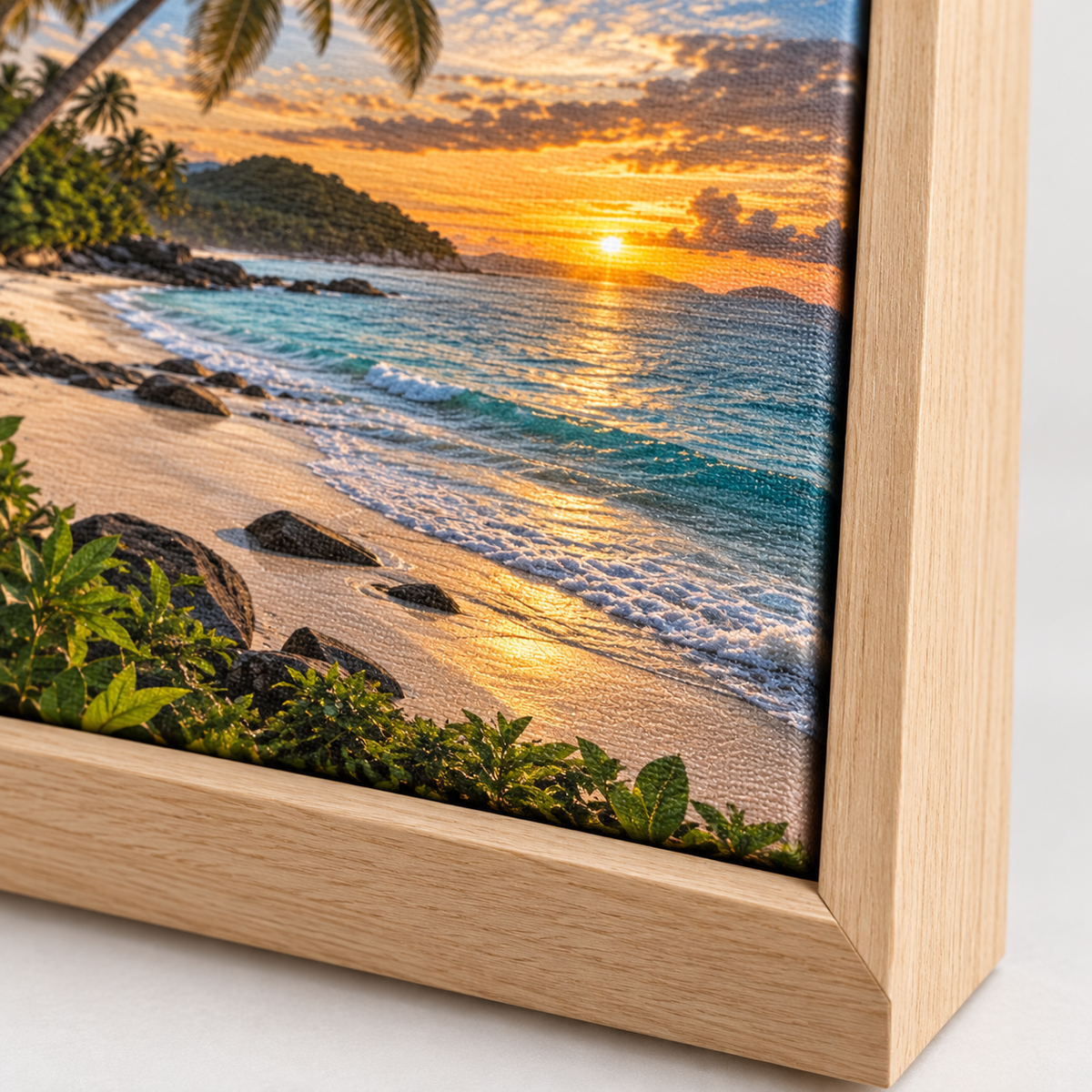 Quadro Praia Tropical ao Pôr do Sol