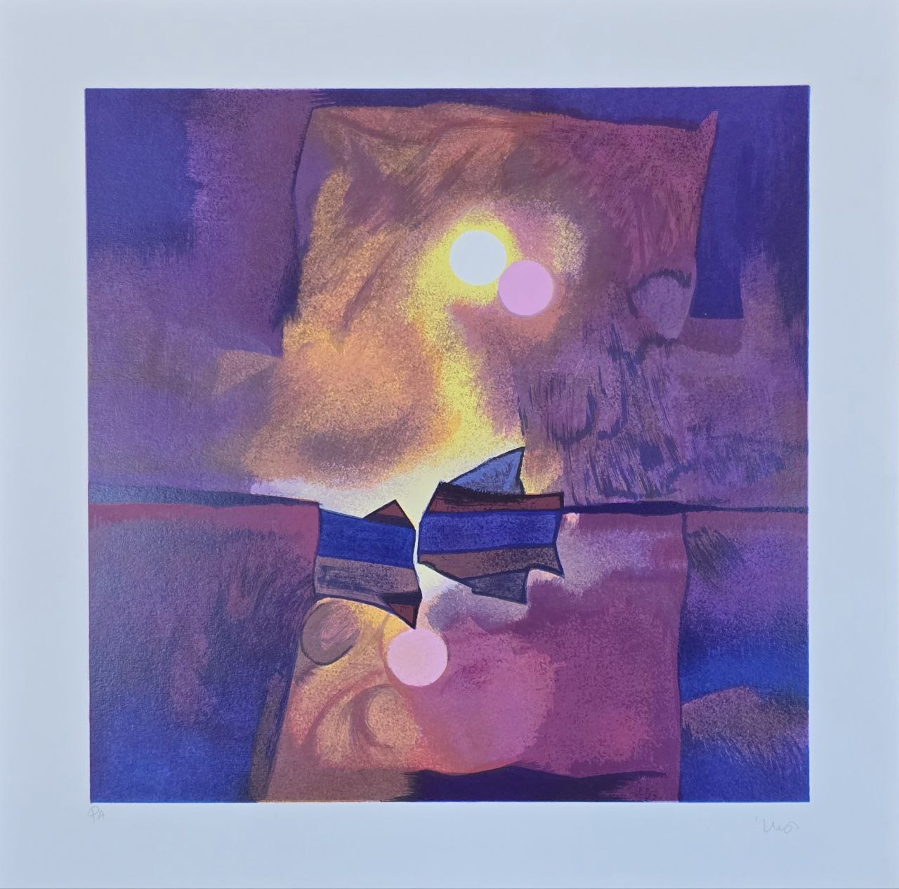 Gravura assinada Abstrato Sol amarelo Inos Corradin PA 50x50