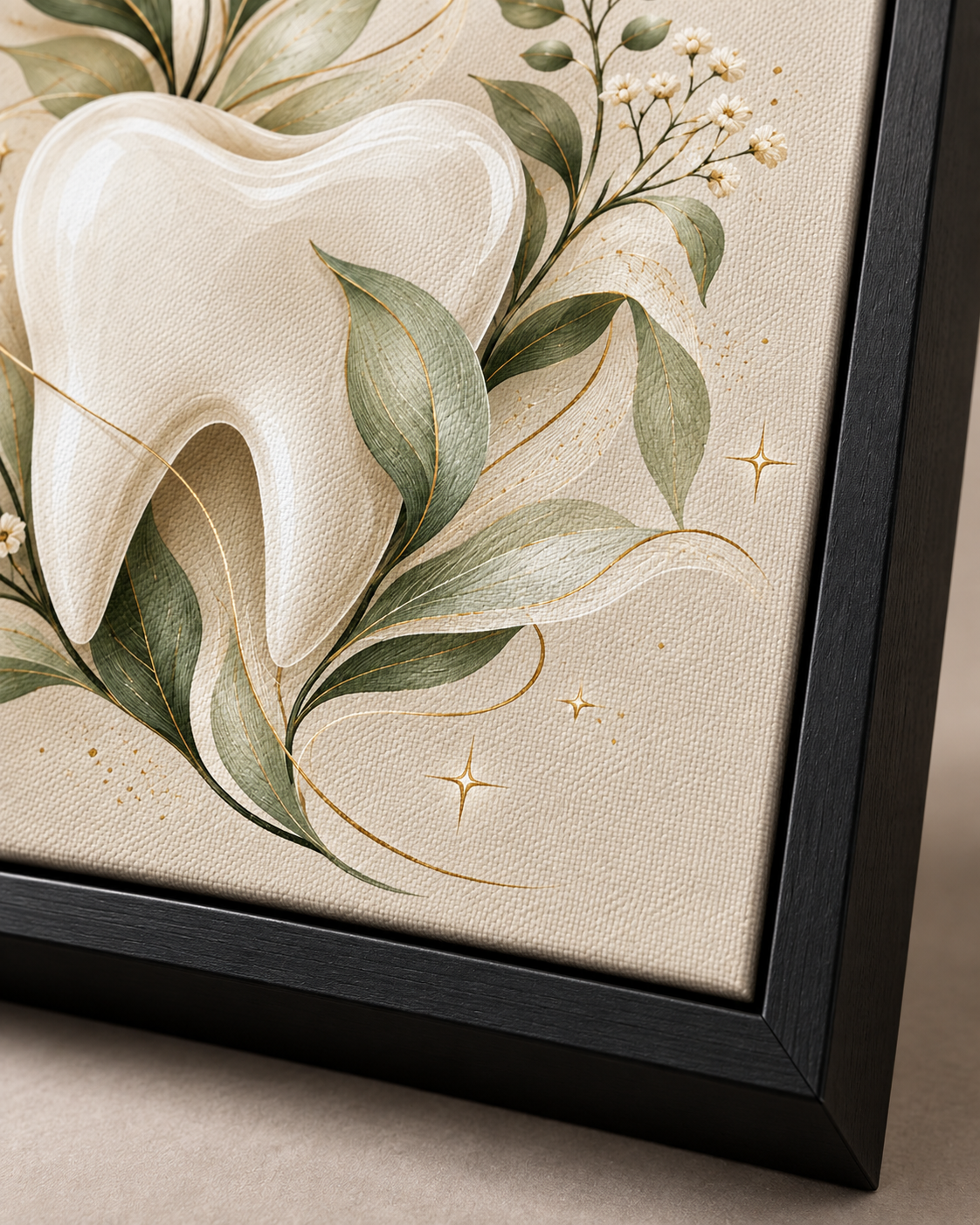 Quadro Dente com Folhagens Naturais