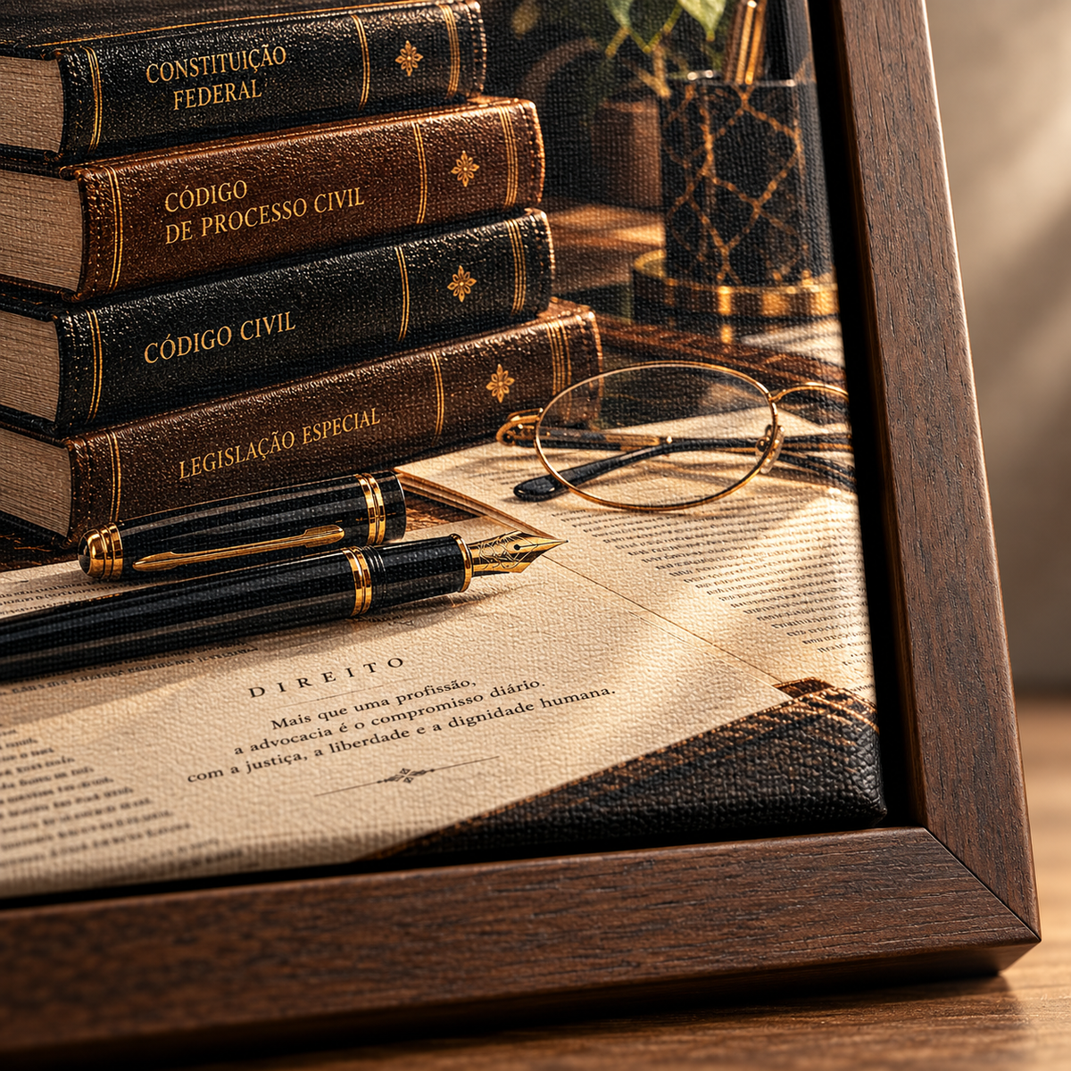 Quadro Livros Jurídicos e Elegância Clássica