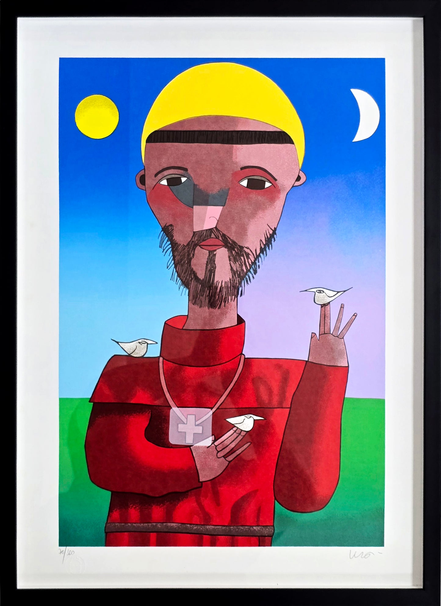 Quadro pronto com gravura assinada Inos Corradin 53x73 70/100