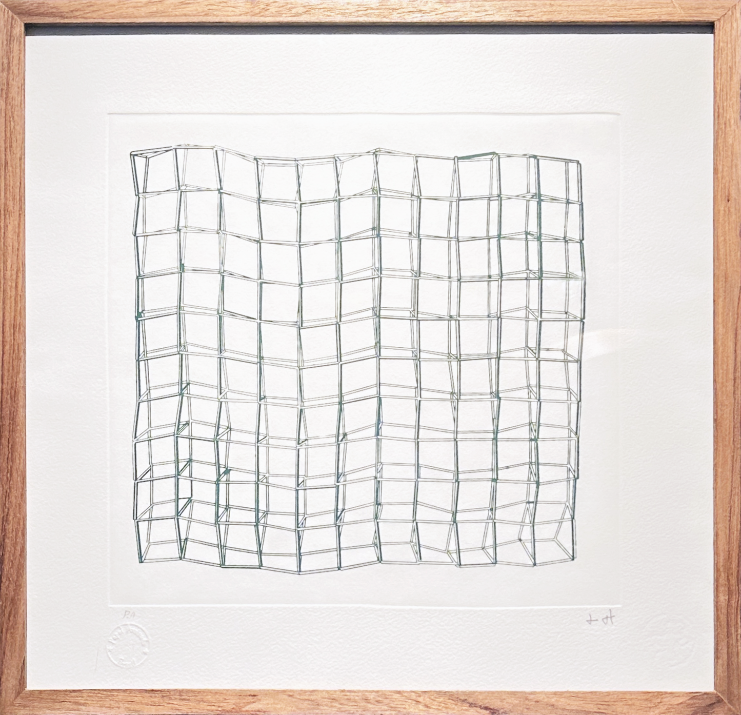 Quadro Pronto com Gravura Assinada - Geométricos verdes (Luiz Hermano) 42x42 PA
