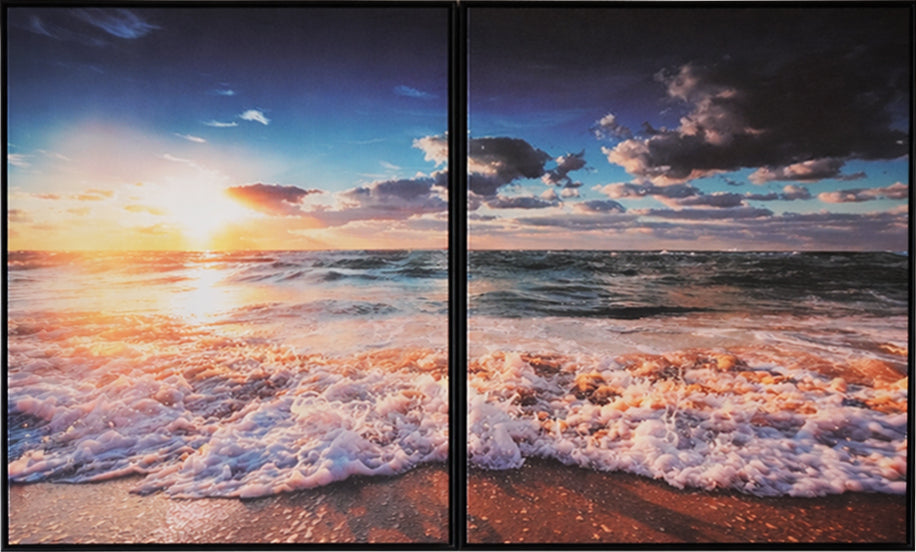 Quadro Díptico Praia com Pôr do Sol
