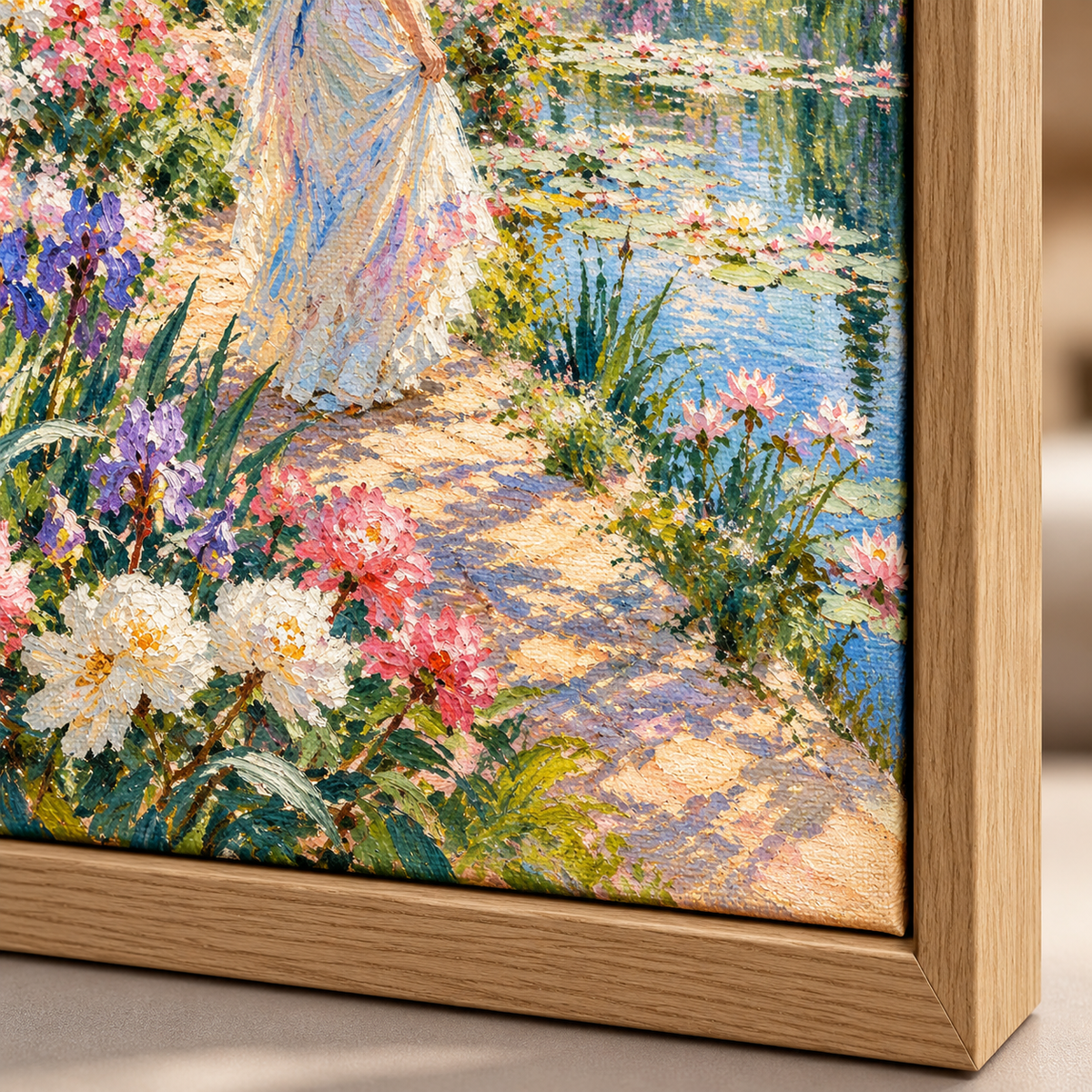 Quadro Jardim com Lago de Lírios e Paisagem Impressionista