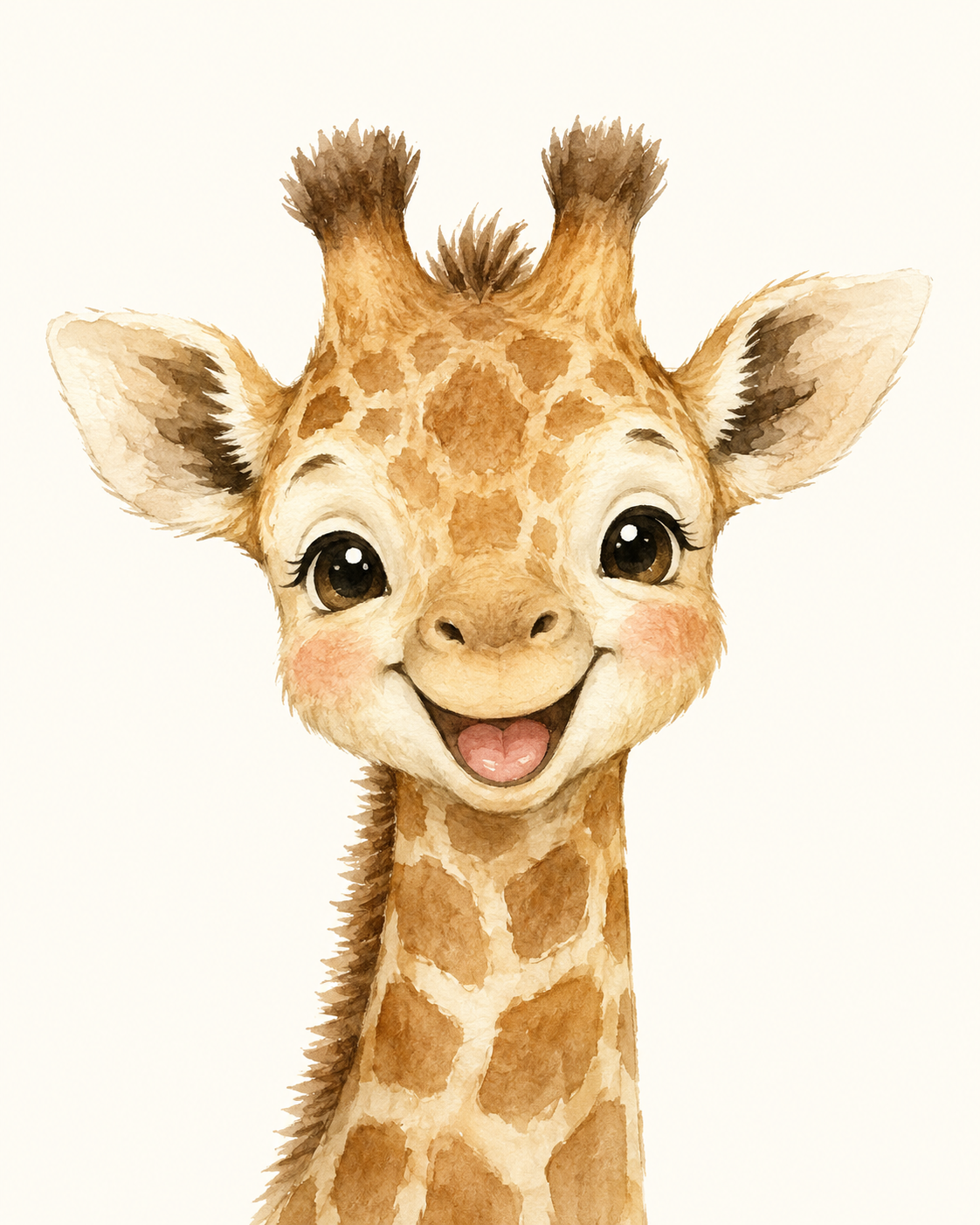 Quadro Infantil Girafa Sorridente em Aquarela