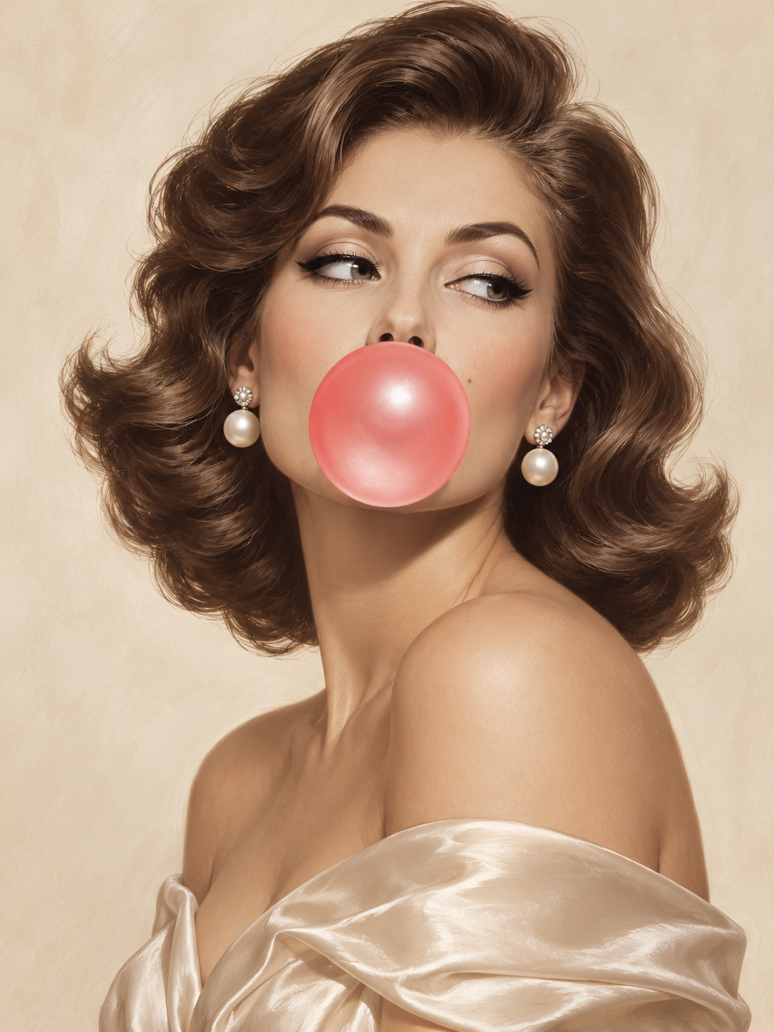 Quadro Pin-Up Morena com Chiclete