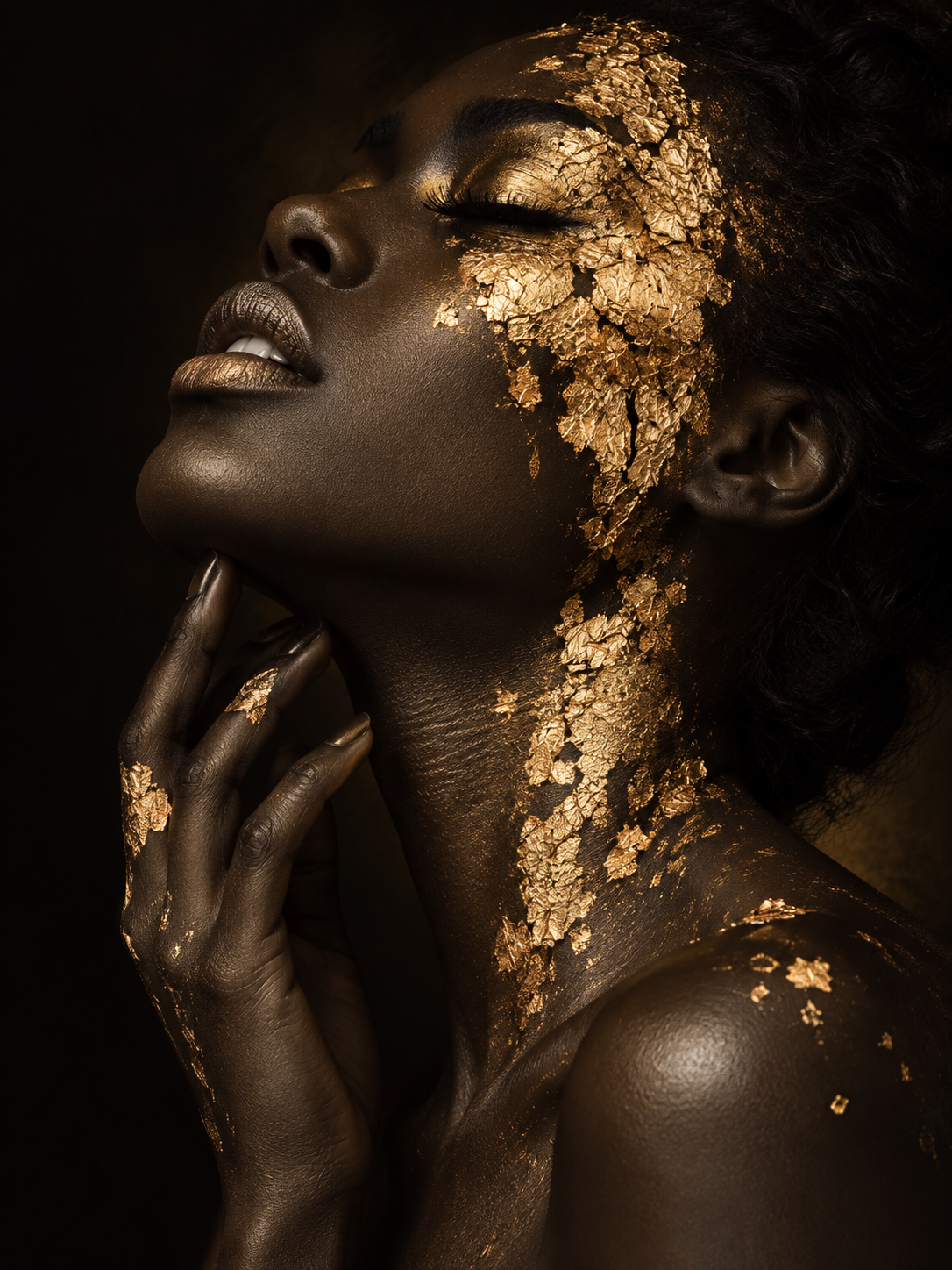 Quadro Mulher com Efeito Dourado