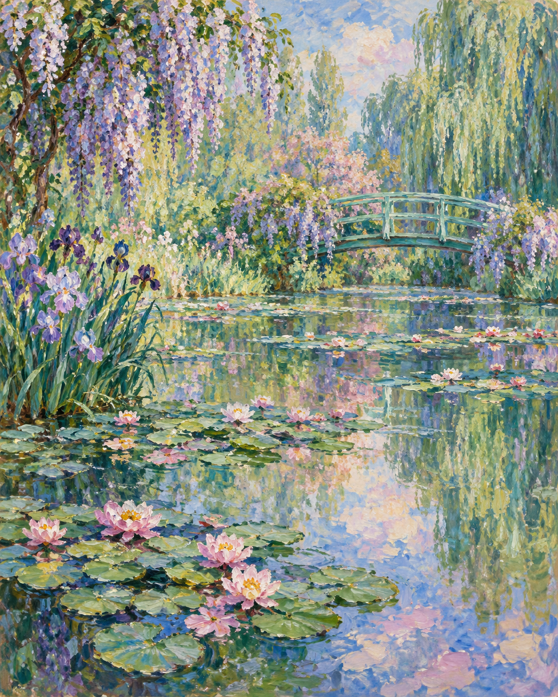 Quadro Jardim de Monet com Ponte Japonesa e Lago de Lírios