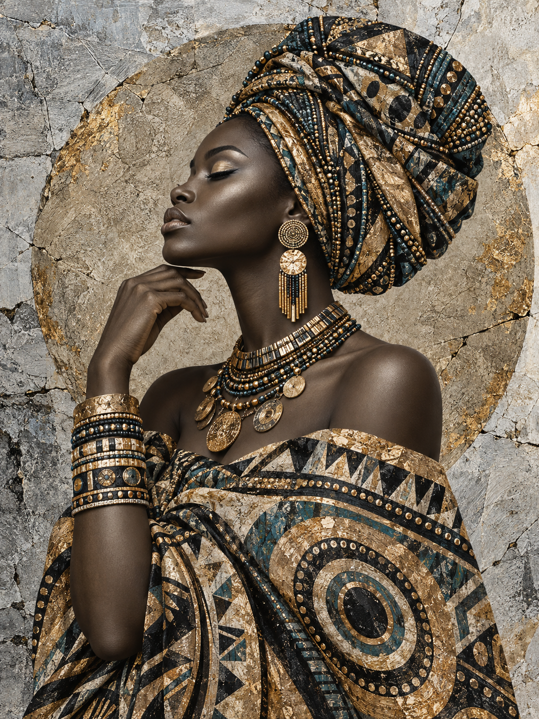Quadro Mulher Africana Dourada