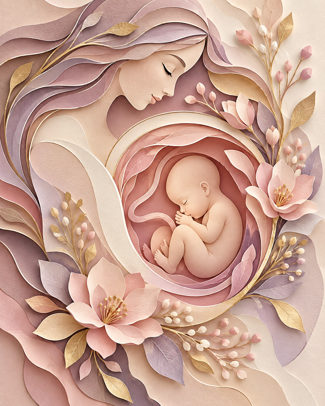 Quadro Mãe e Bebê em Arte Floral