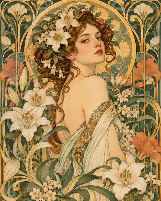 Quadro Mulher Floral Art Nouveau