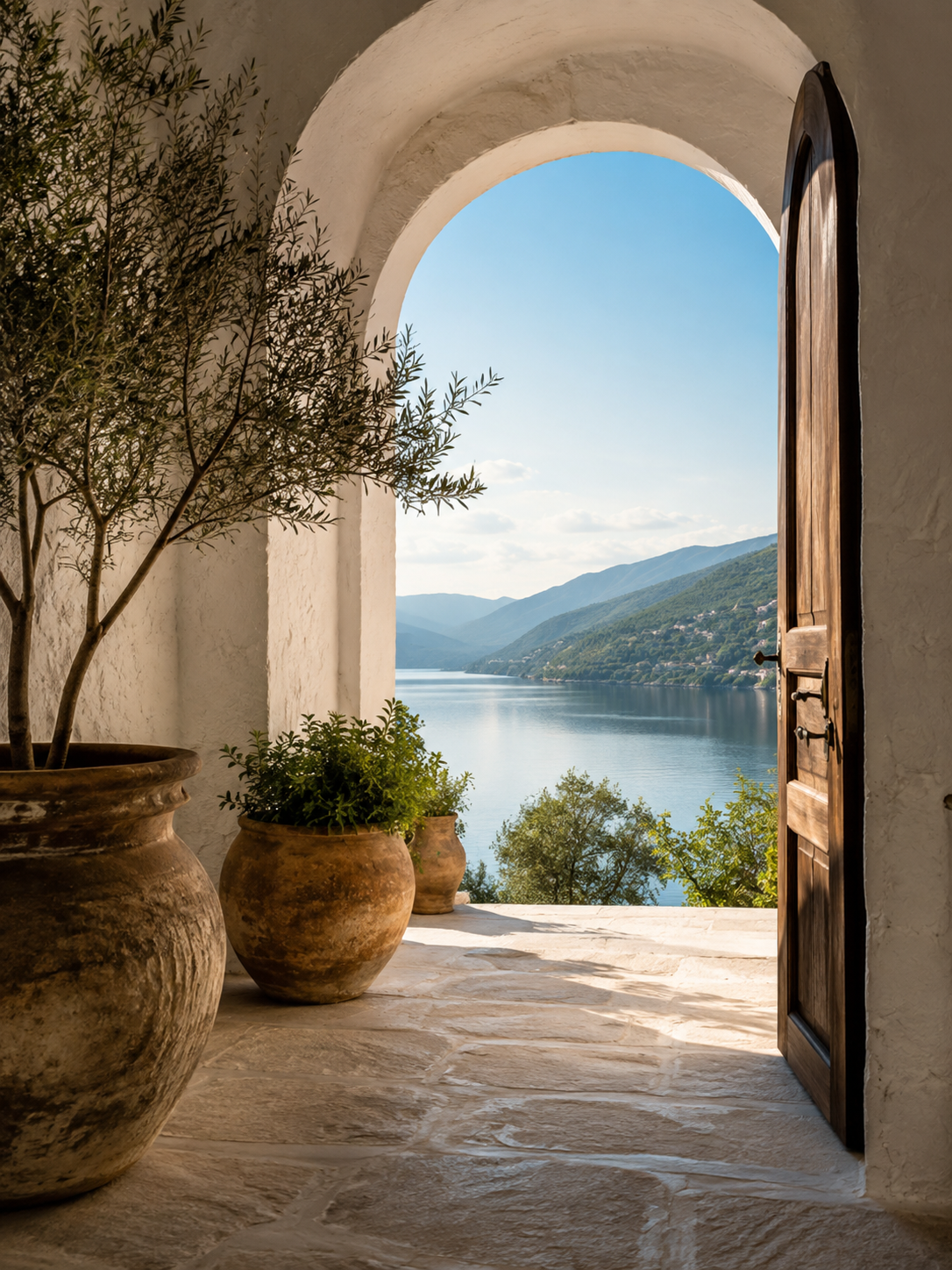 Quadro Vista Mediterrânea com Lago e Montanhas