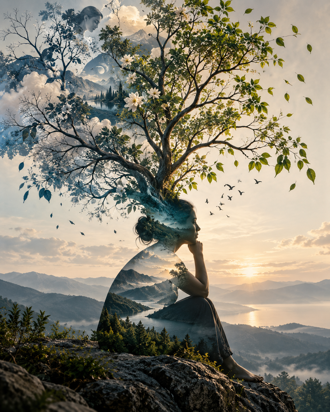Quadro Mulher em Harmonia com a Natureza