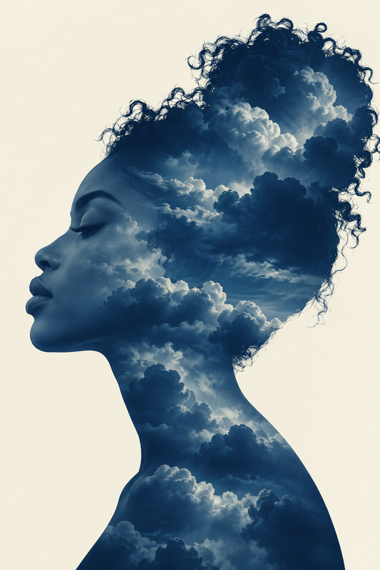 Quadro Mulher entre Nuvens em Dupla Exposição