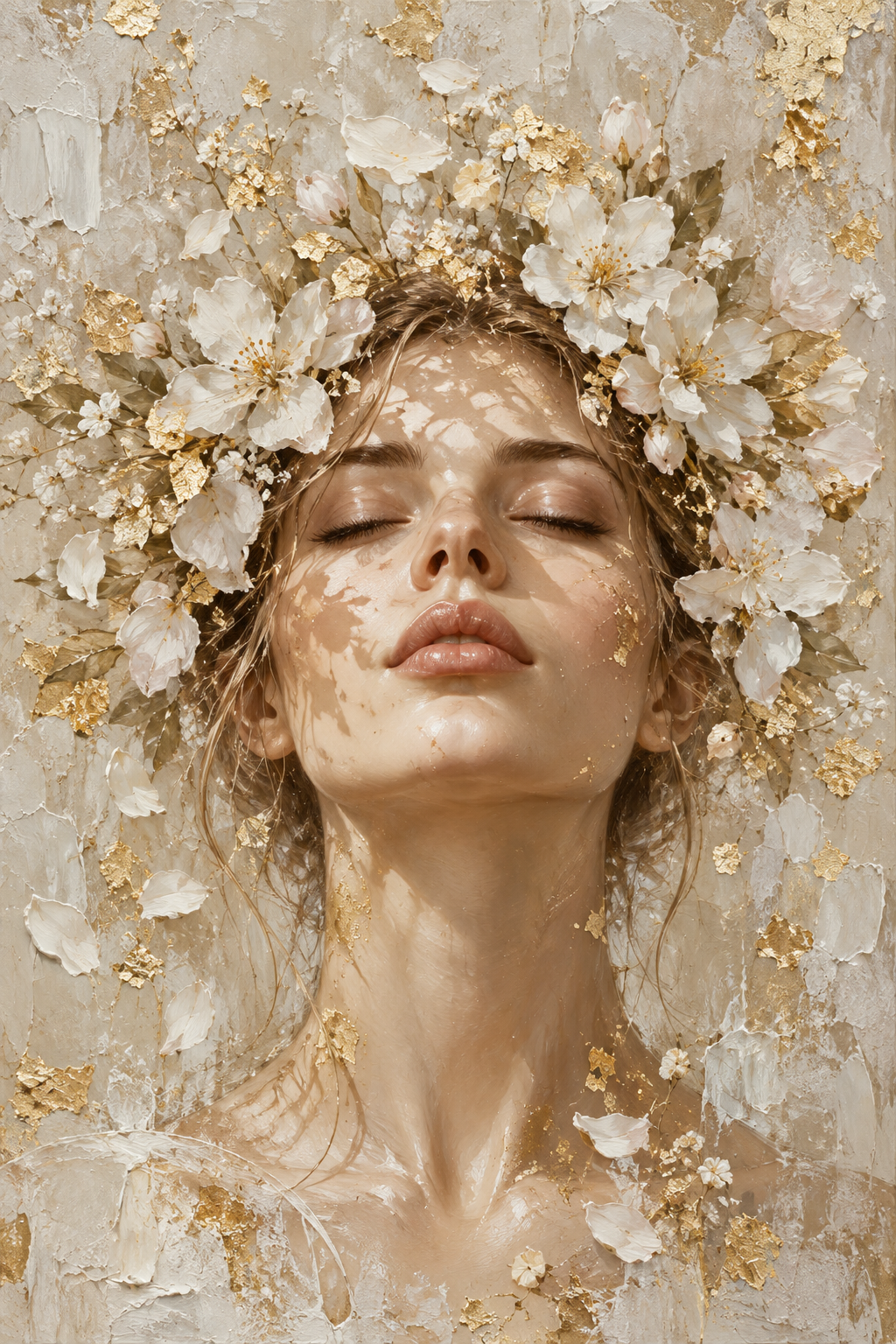 Quadro Mulher com Flores Brancas