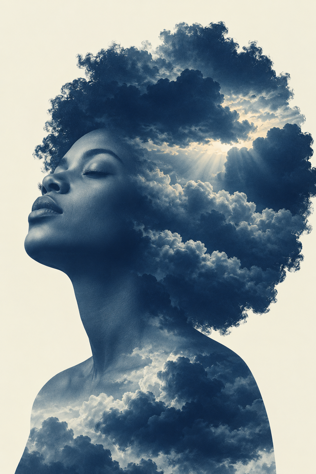 Quadro Mulher Negra com Nuvens