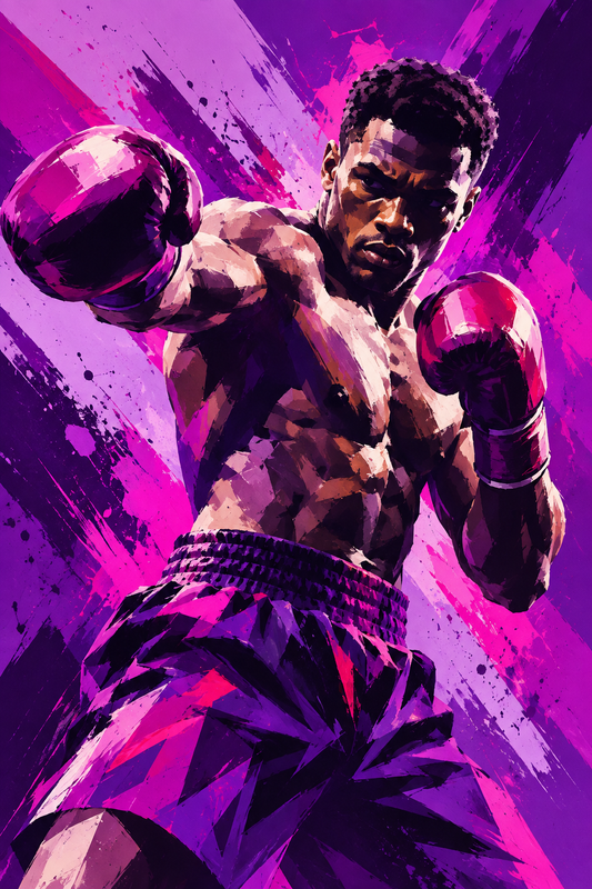 Quadro Boxeador em Arte Vibrante Roxa e Rosa