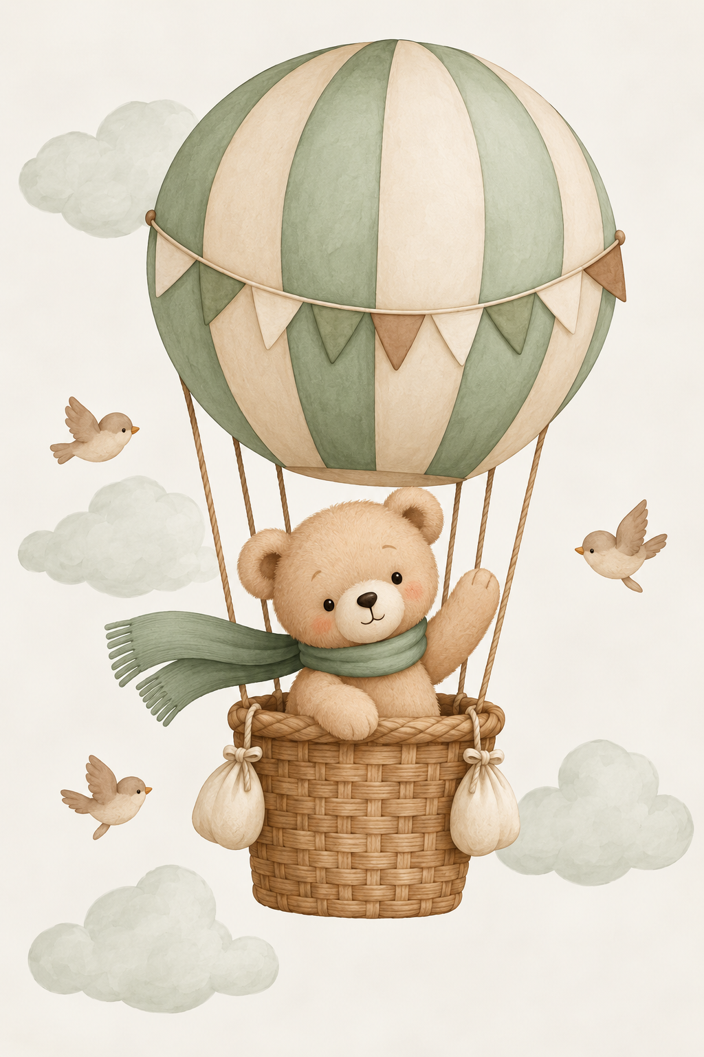 Quadro Infantil Ursinho no Balão Verde