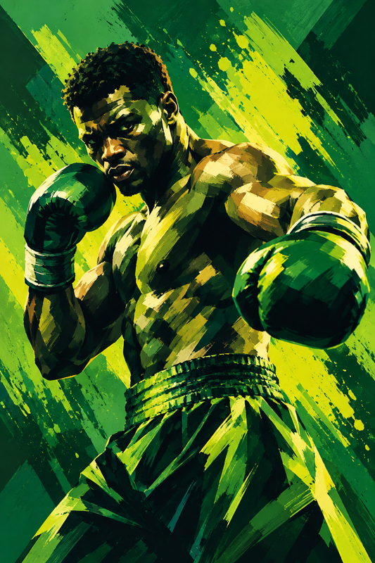 Quadro Boxeador em Arte Verde e Amarela