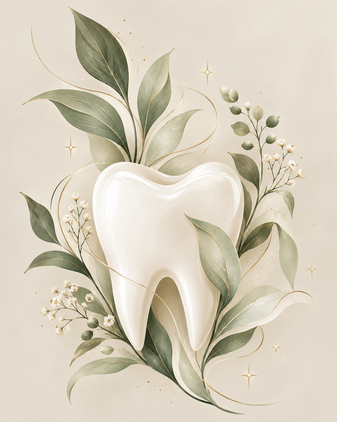 Quadro Dente com Folhagens Naturais