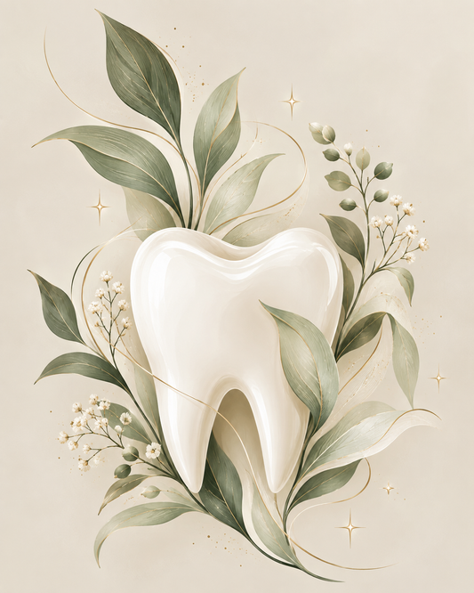 Quadro Dente com Folhagens Naturais