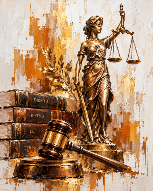 Quadro Justiça com Livros de Direito