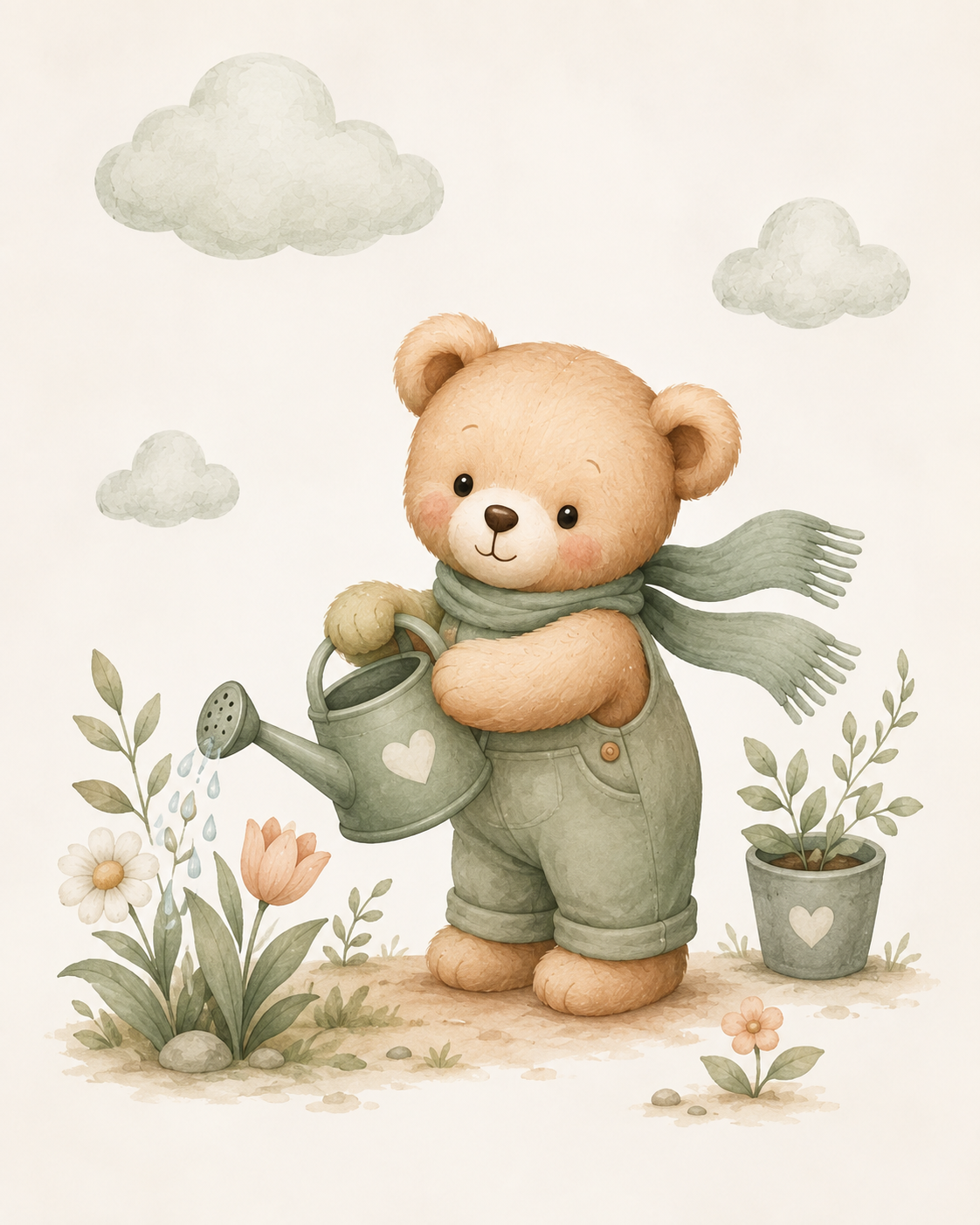 Quadro Infantil Ursinho Jardineiro com Regador