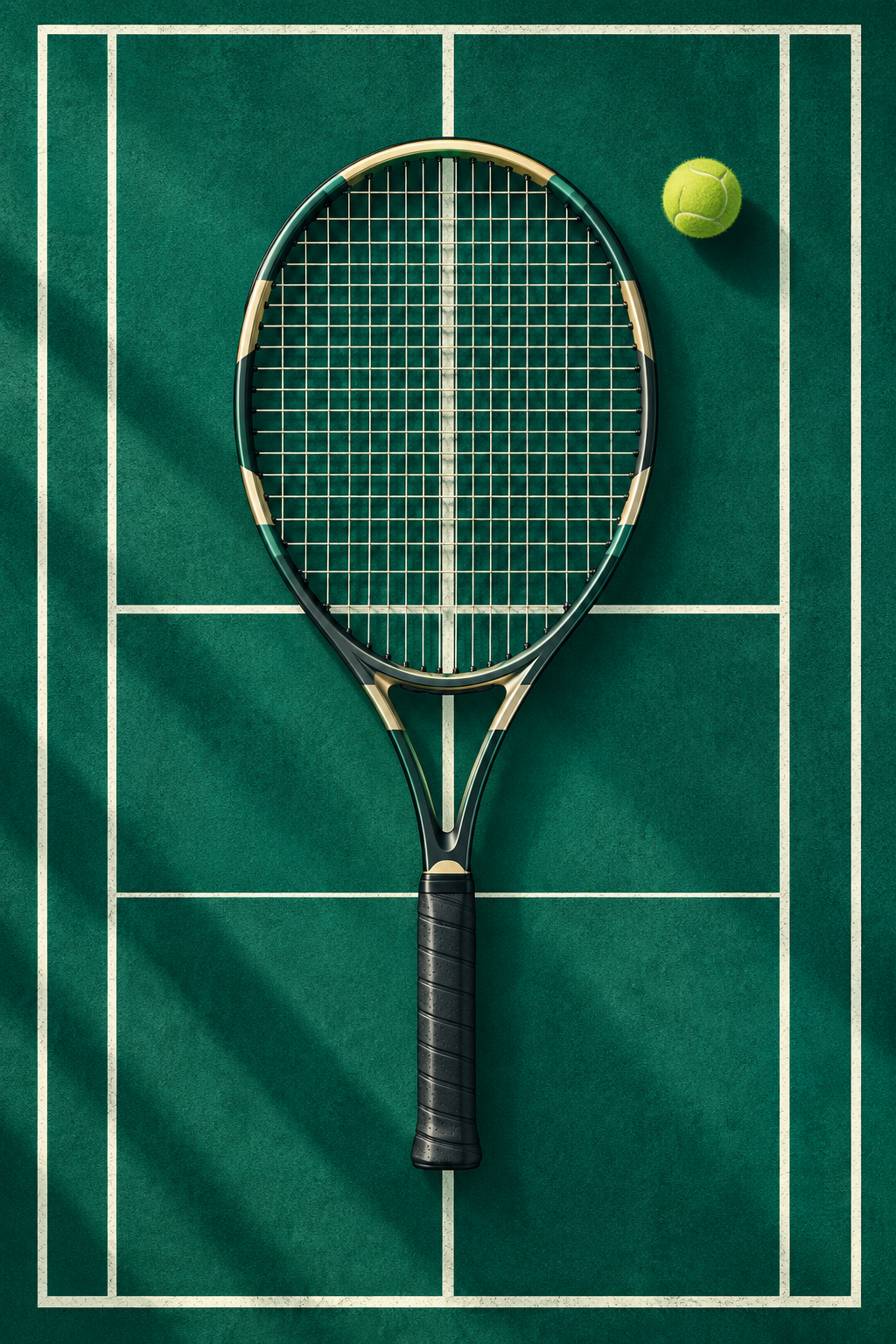 Quadro Tênis com Raquete e Bola em Quadra Verde