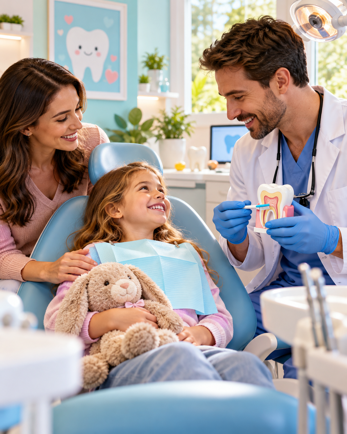 Quadro Odontologia Infantil com Dentista e Criança