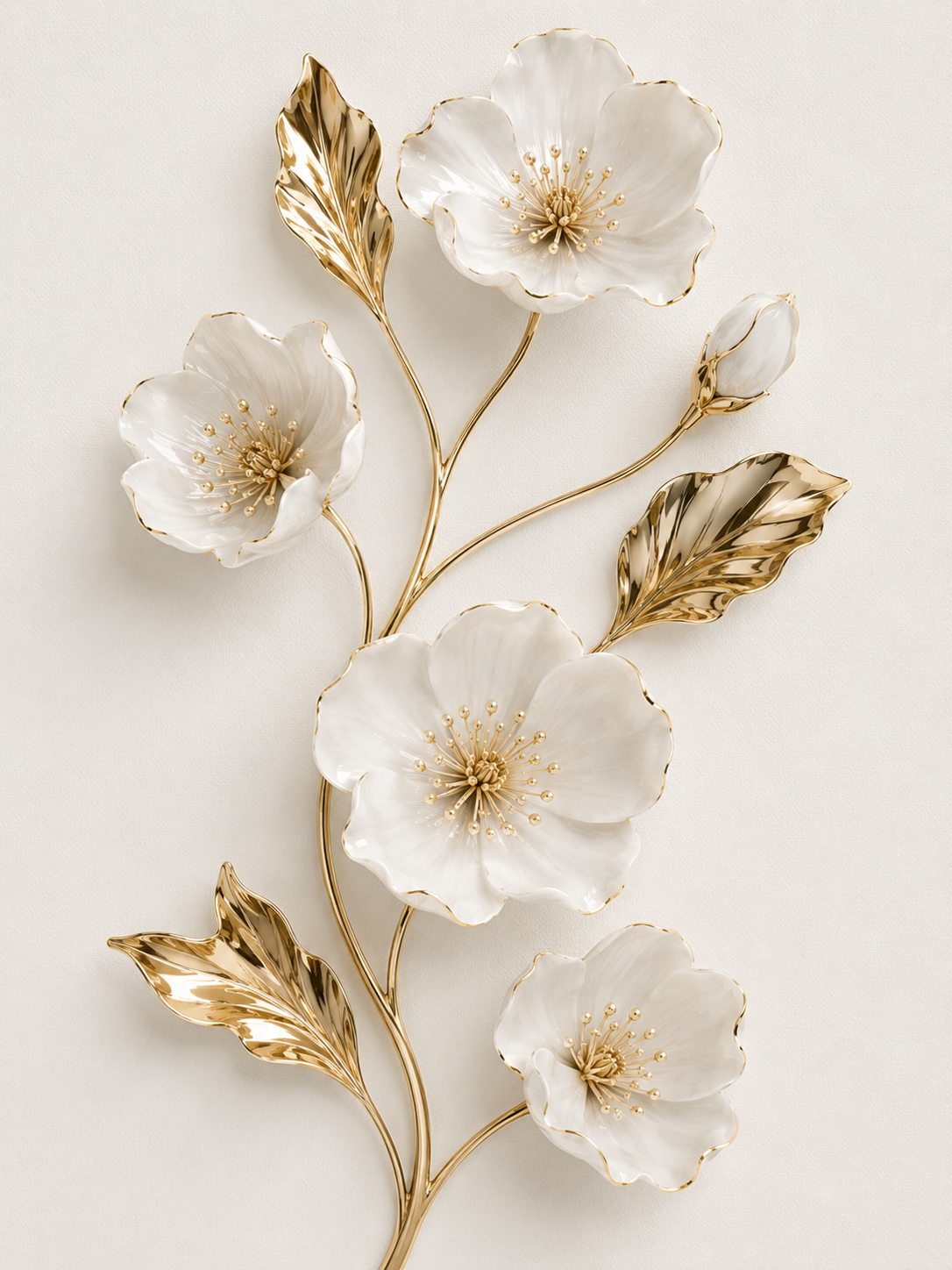 Quadro Flores de Marfim e Ouro