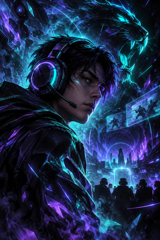 Quadro Gamer de eSports com Pantera Neon