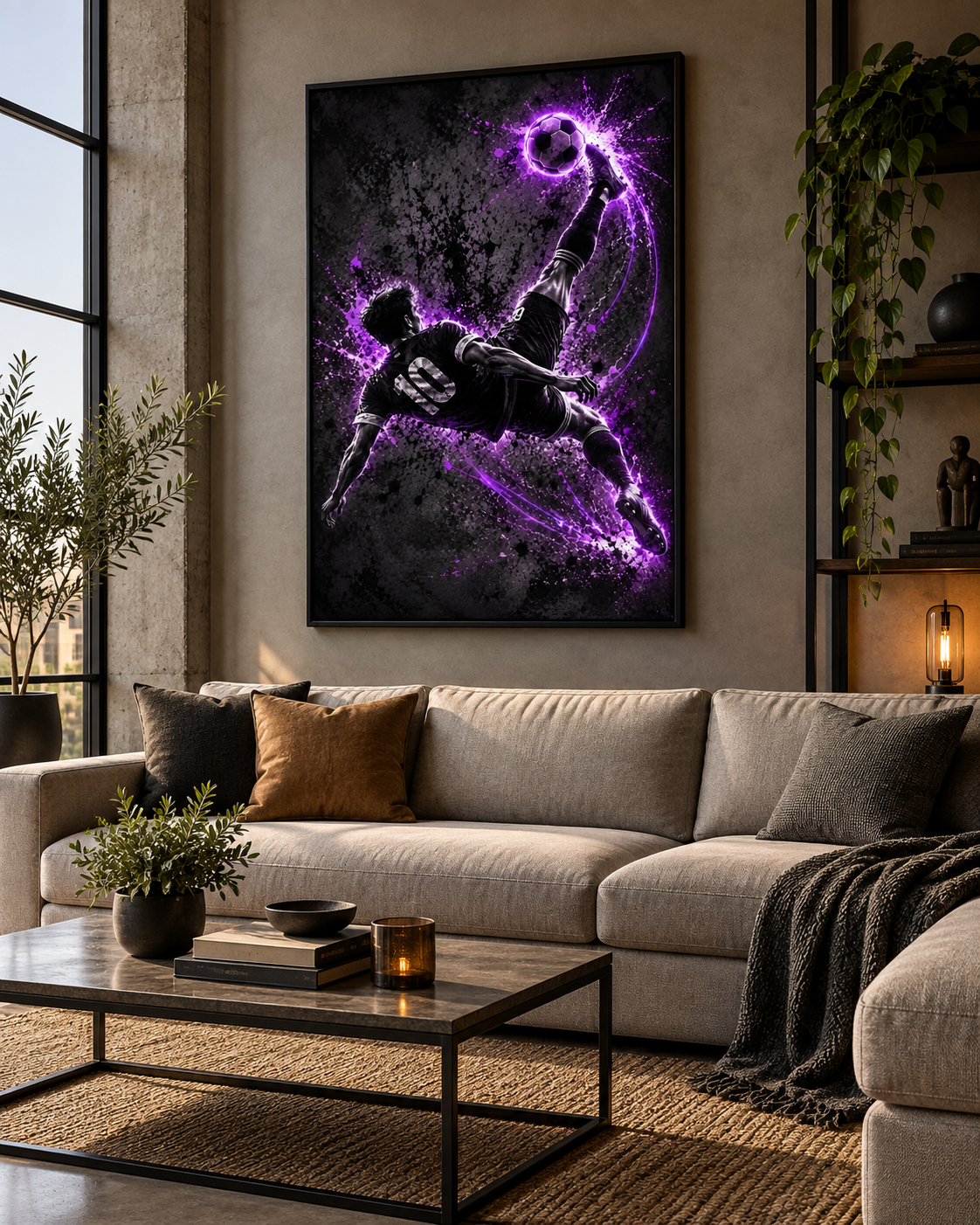 Quadro Futebol Bicicleta Neon Roxo