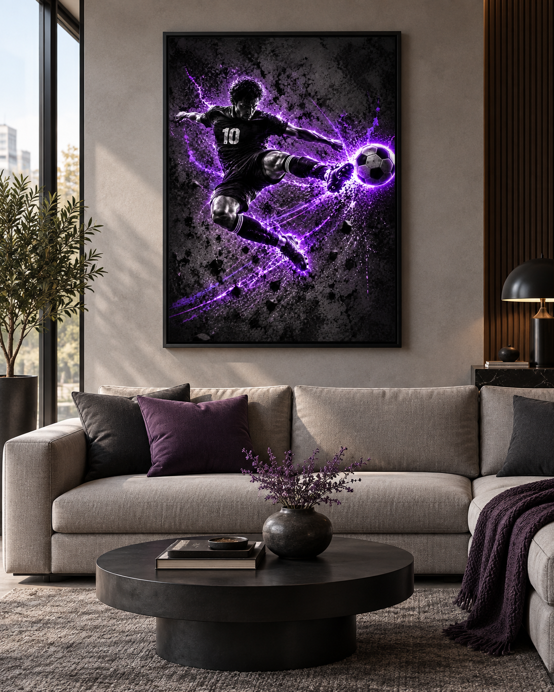 Quadro Futebol Ação Neon Roxo