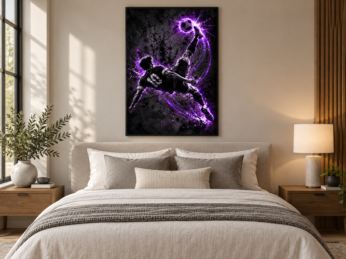 Quadro Futebol Bicicleta Neon Roxo