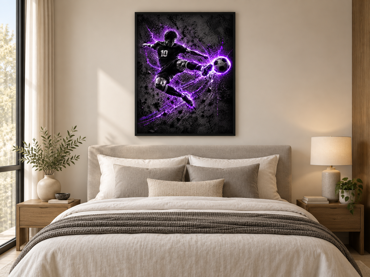 Quadro Futebol Ação Neon Roxo