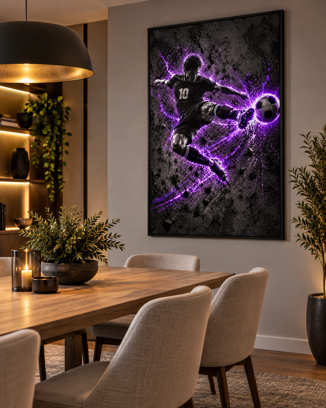 Quadro Futebol Ação Neon Roxo