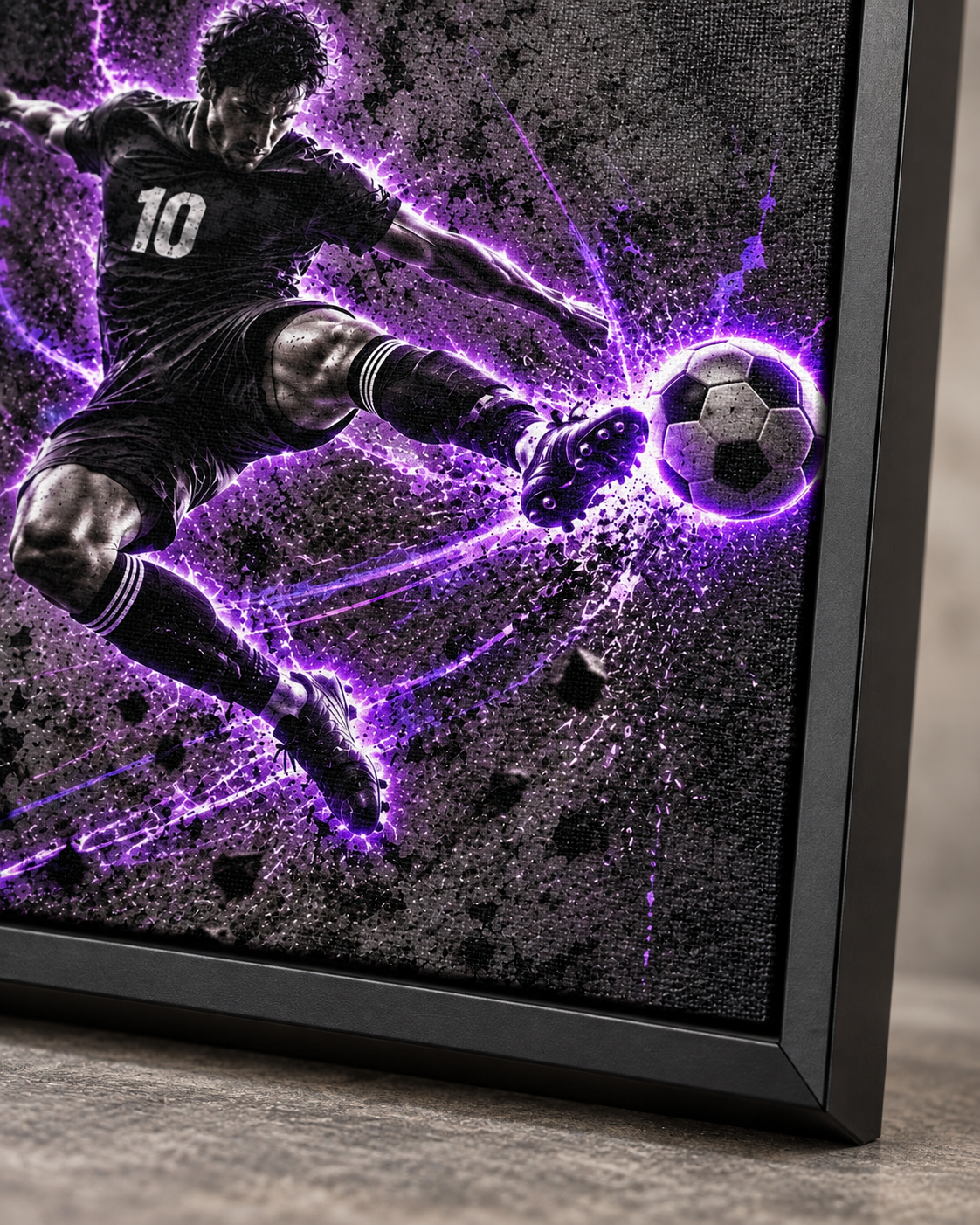 Quadro Futebol Ação Neon Roxo