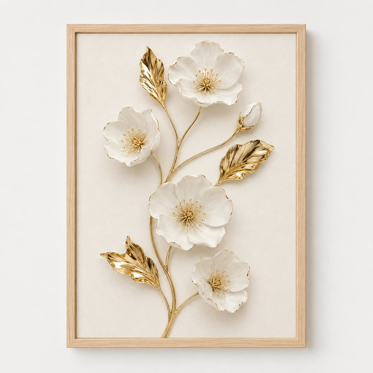 Quadro Flores de Marfim e Ouro