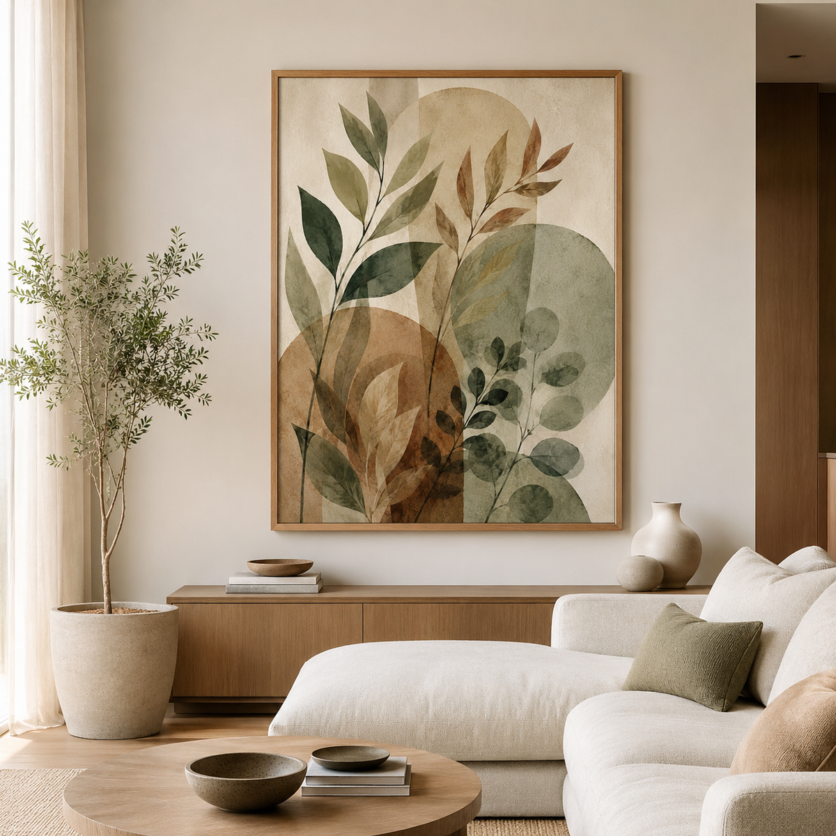 Quadro Folhagens Orgânicas em Tons Naturais