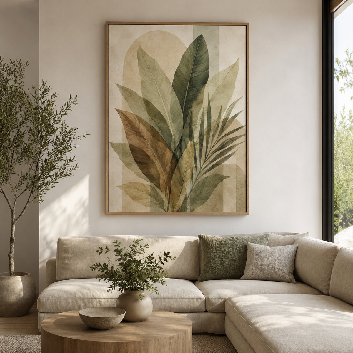 Quadro Folhagens Orgânicas em Tons Naturais