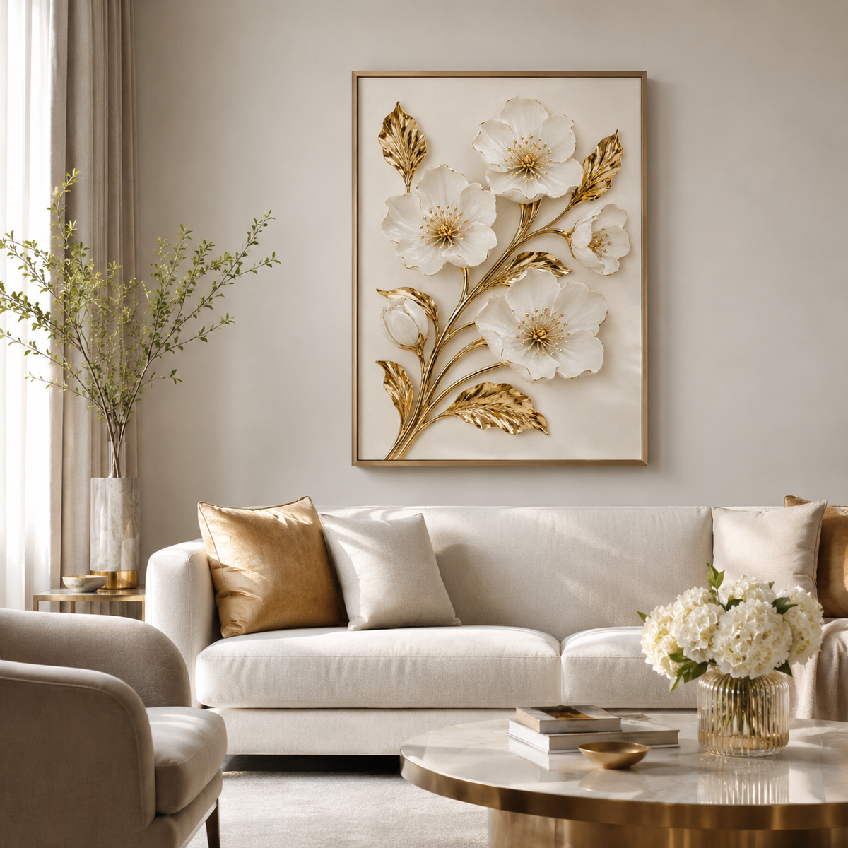 Quadro Jardim de Marfim e Ouro Fine Art
