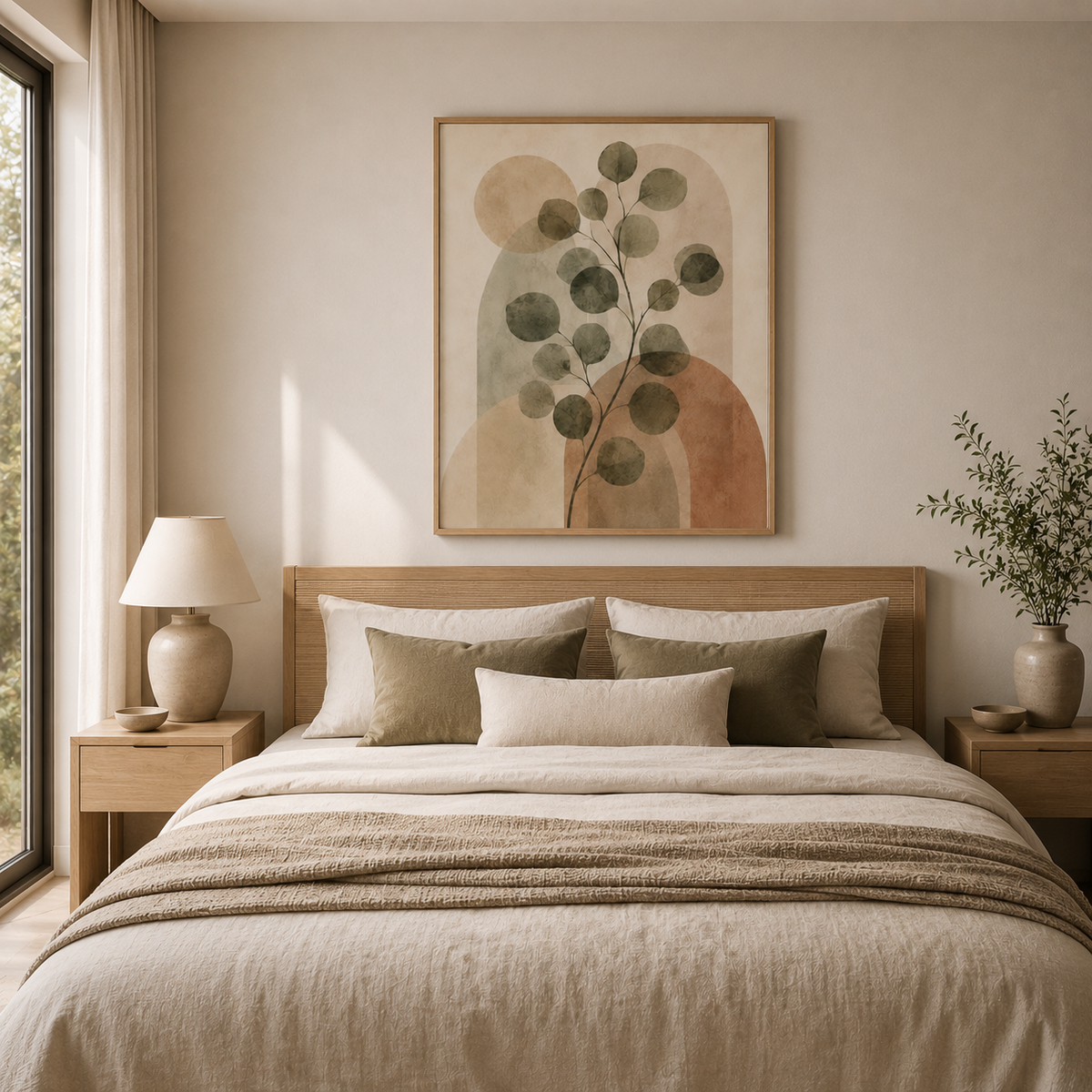 Quadro Folhagem Circular em Tons Terrosos