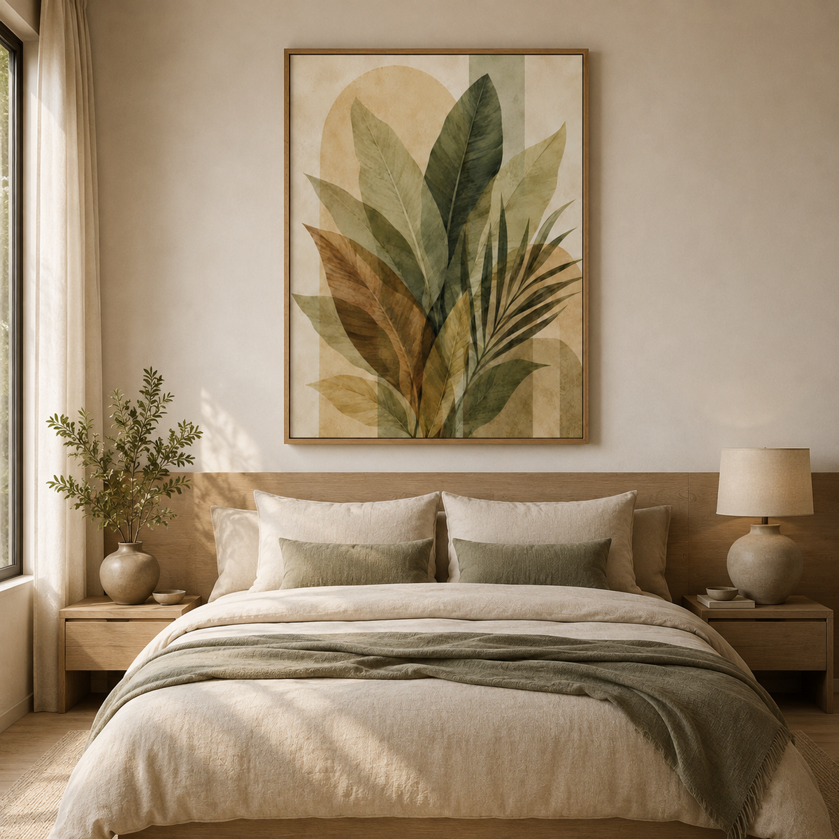 Quadro Folhagens Orgânicas em Tons Naturais