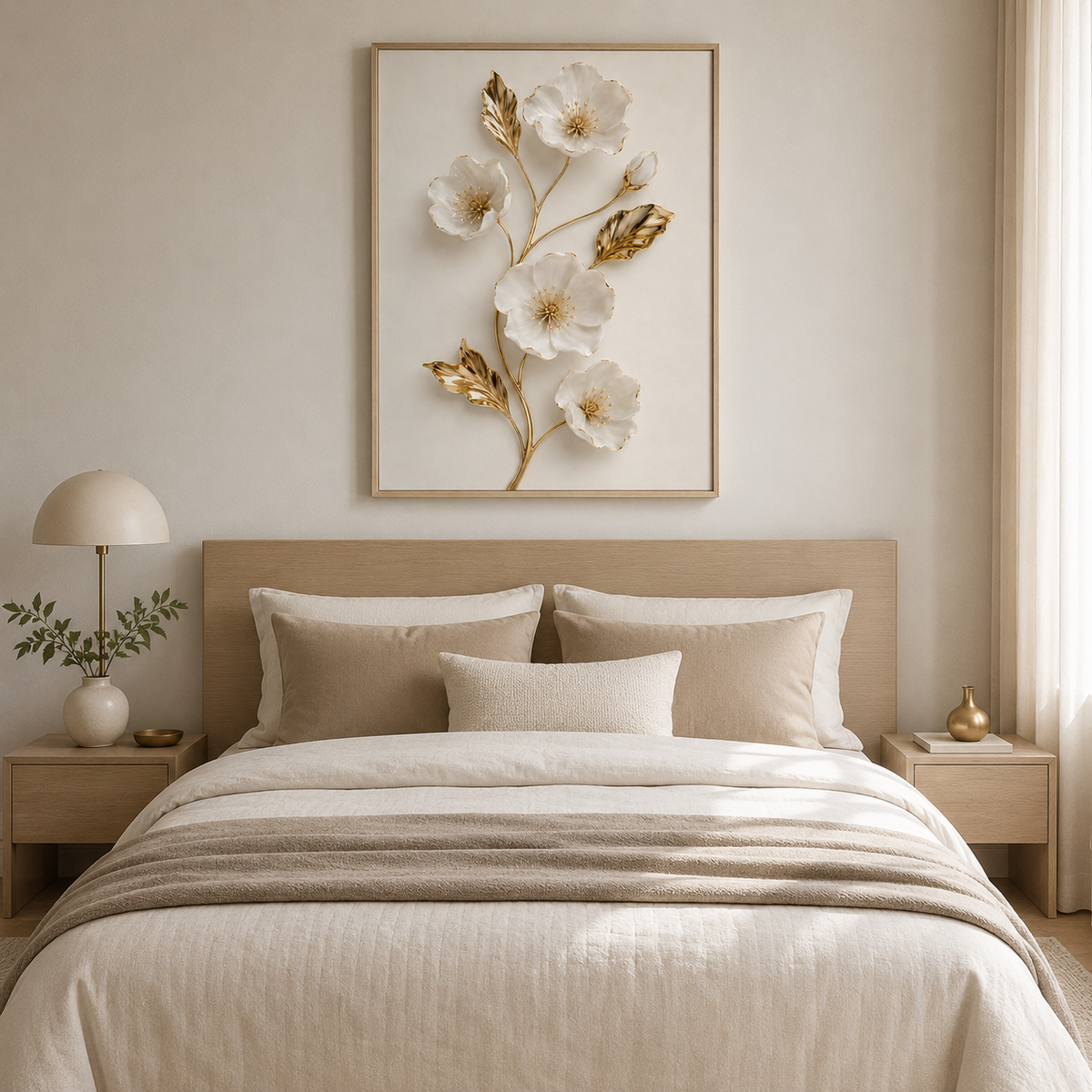 Quadro Flores de Marfim e Ouro